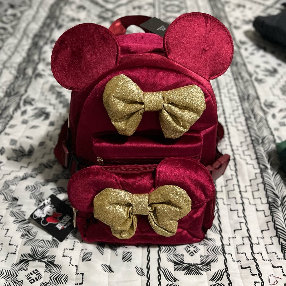 Disney’s Minnie mouse quilted bow detail velvet backpack